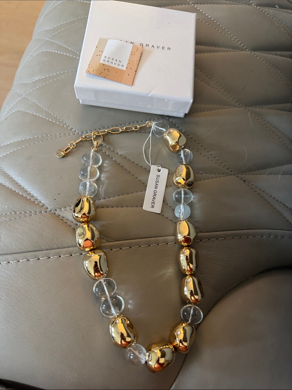 Susan Graver Gold and Clear Bead Statement Necklace
